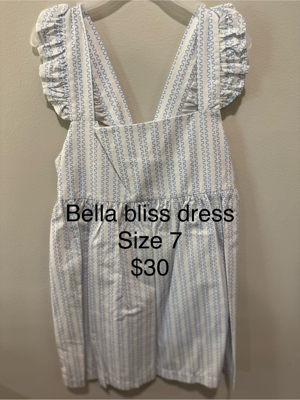 White Dress with Blue Wave Stripe